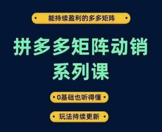 拼多多矩阵动销系列课，能持续盈利的多多矩阵，0基础也听得懂，玩法持续更新-七七创业网