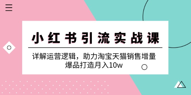 小红书引流实战课：详解运营逻辑，助力淘宝天猫销售增量，爆品打造月入10w-七七创业网